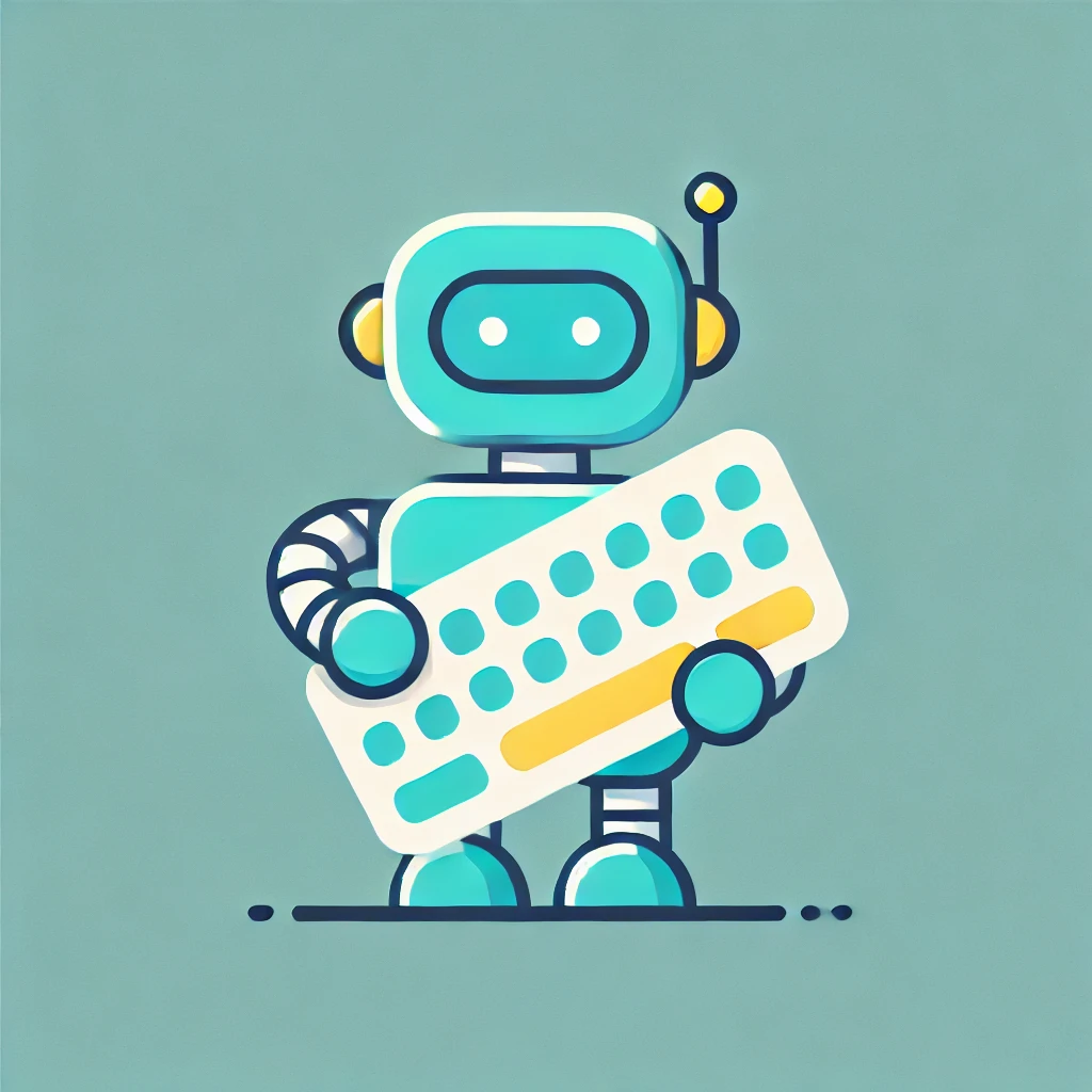 DALL·E 2024-08-14 08.20.49 – A simplified flat design logo featuring a robot character with a keyboard. The design should be minimalistic and use turquoise