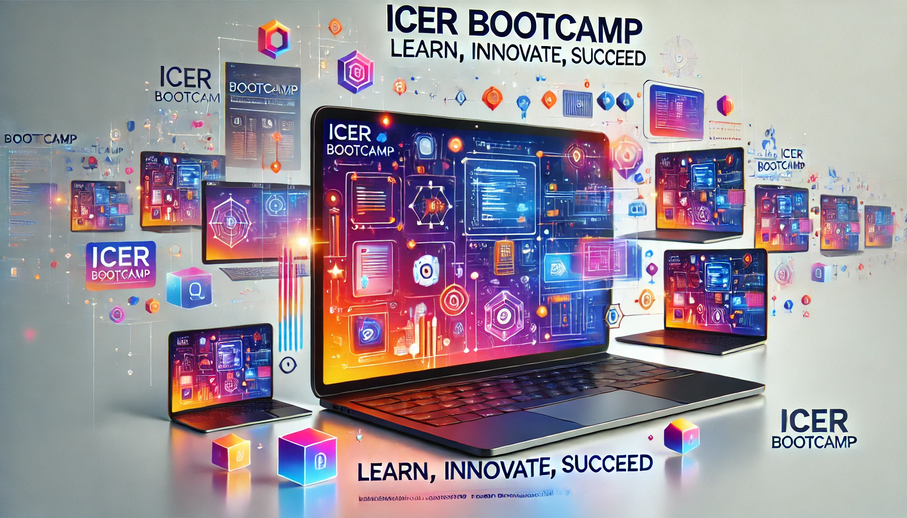 DALL·E 2025-02-25 13.04.28 – Featured image for the ICER BootCamp online post, showcasing a modern and dynamic design with vibrant colors. The composition should include digital e